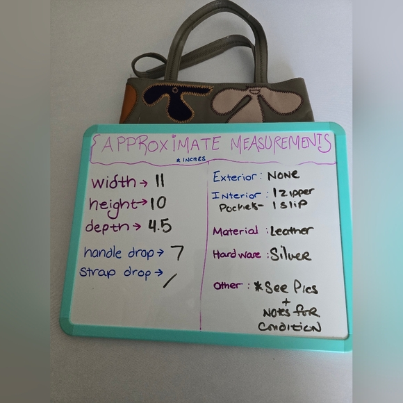 Lamarthe of Paris Leather Purse Gray Boho Flower Shoulder Bag French Designer - Picture 2 of 16